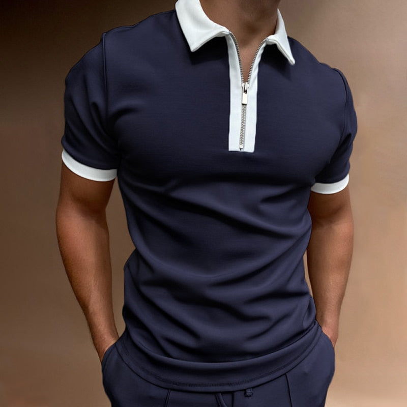 Herren Poloshirt Kontrast Kragen Polo Kurzarm Slim Fit Hemd Polohemd T-Shirt NEU