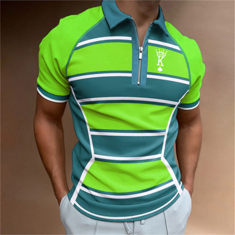 Herren Poloshirt POLO Shirt Zip Kontrast Kragen Kurzarm Slim Fit Hemd Polohemd