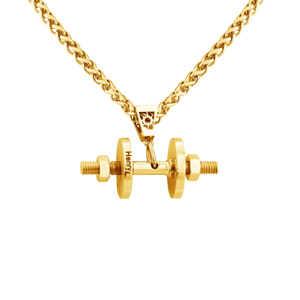 Halskette + Anhänger Edelstahl Hantel Scheibe Gewicht Fitness Gym Bodybuilding Schmuck Geschenk