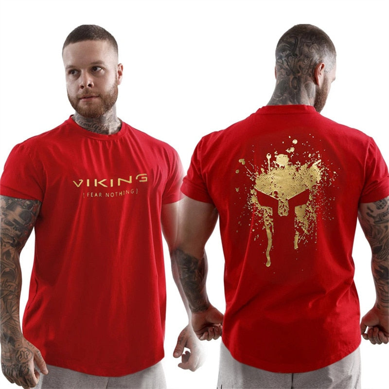 Herren Gym Fitness Viking Tattoo 3D T-Shirt Rundhals Unisex Streetwear