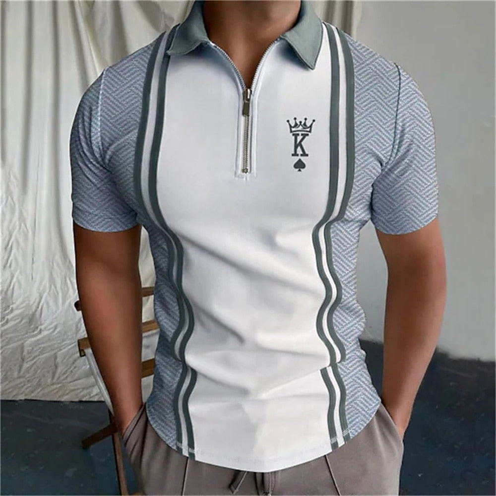 Herren Poloshirt POLO Shirt Zip Kontrast Kragen Kurzarm Slim Fit Hemd Polohemd