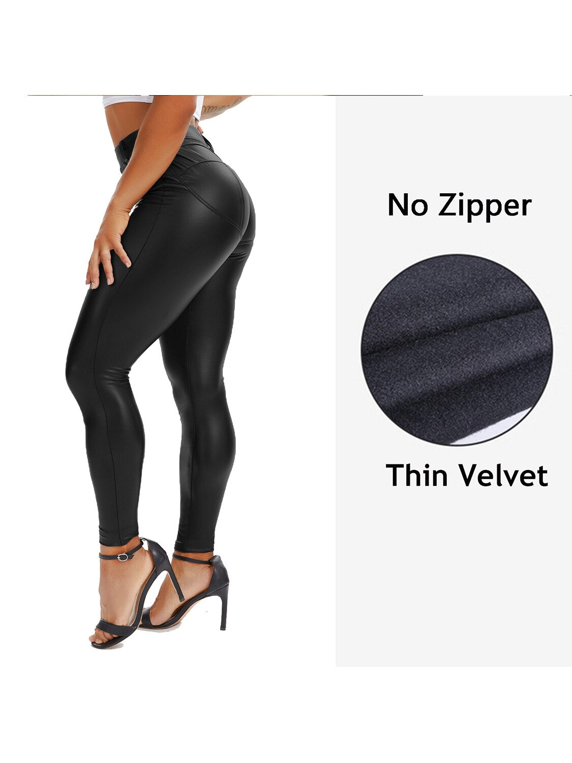 Damen Fashion Leggings Push Up Leggins Hose PU Lederhose mit Reißverschluss Sexy