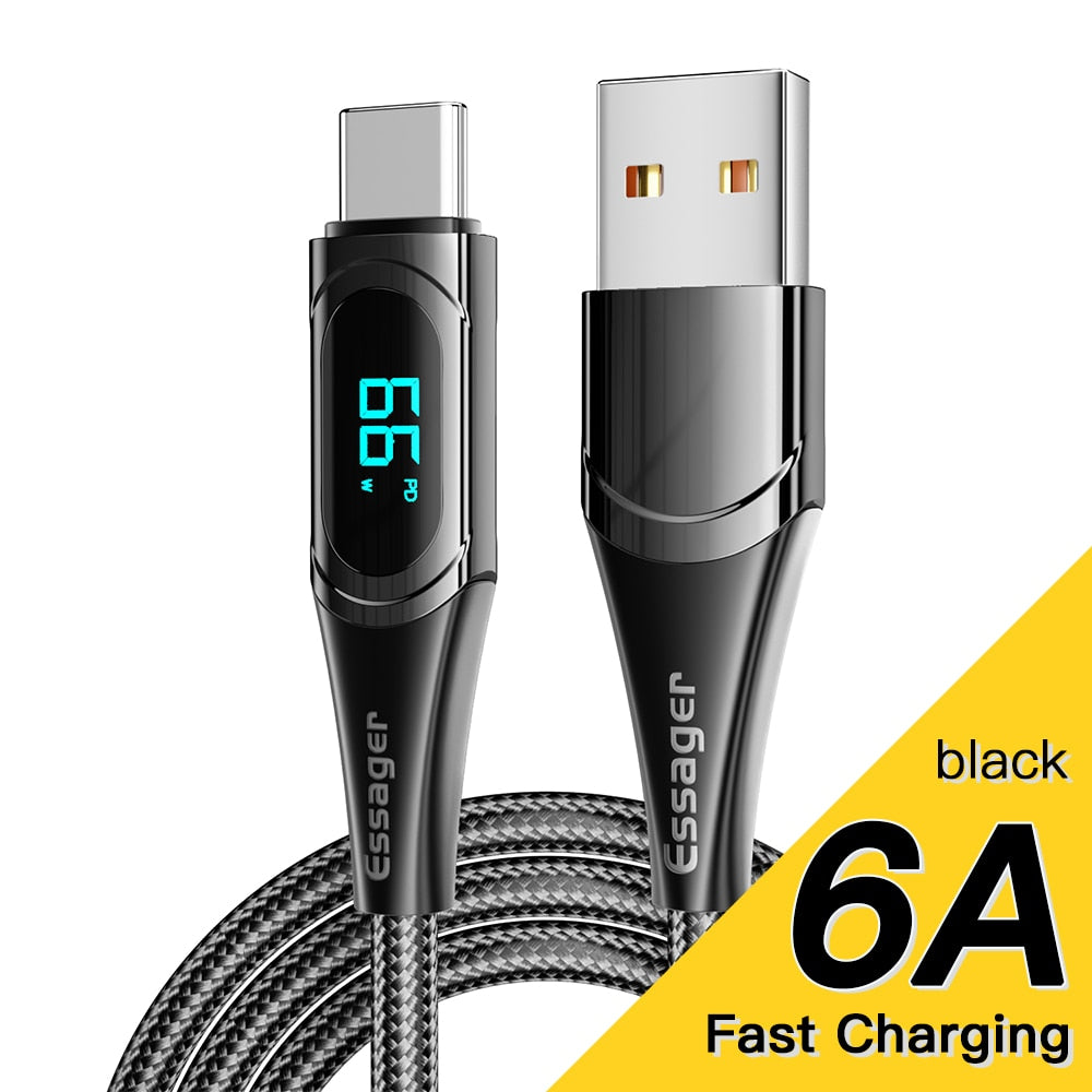 USB C Ladekabel 2M PD 100W 5A LED Anzeige Schnell Kabel Für Macbook Samsung