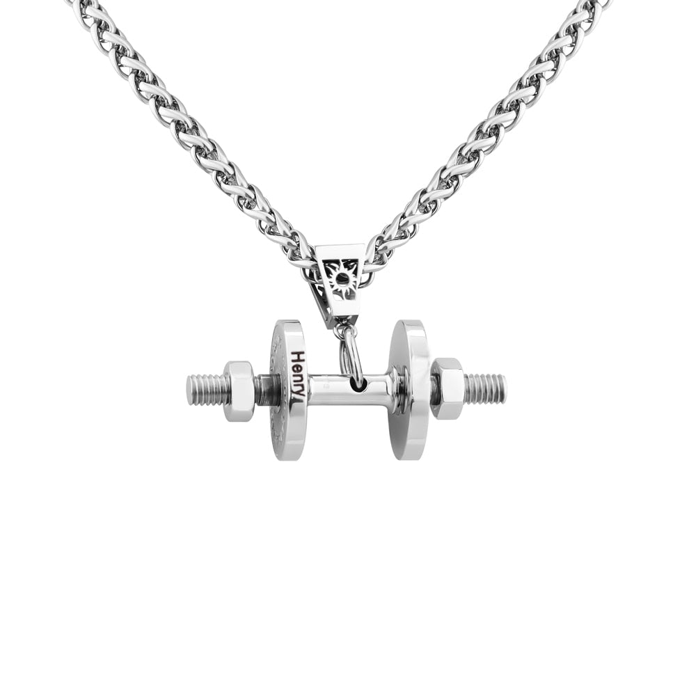 Halskette + Anhänger Edelstahl Hantel Scheibe Gewicht Fitness Gym Bodybuilding Schmuck Geschenk