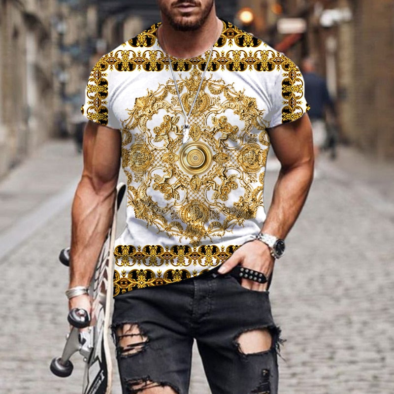 Herren Fashion Barock Stil 3D T-Shirt Rundhals Unisex Sommer Streetwear