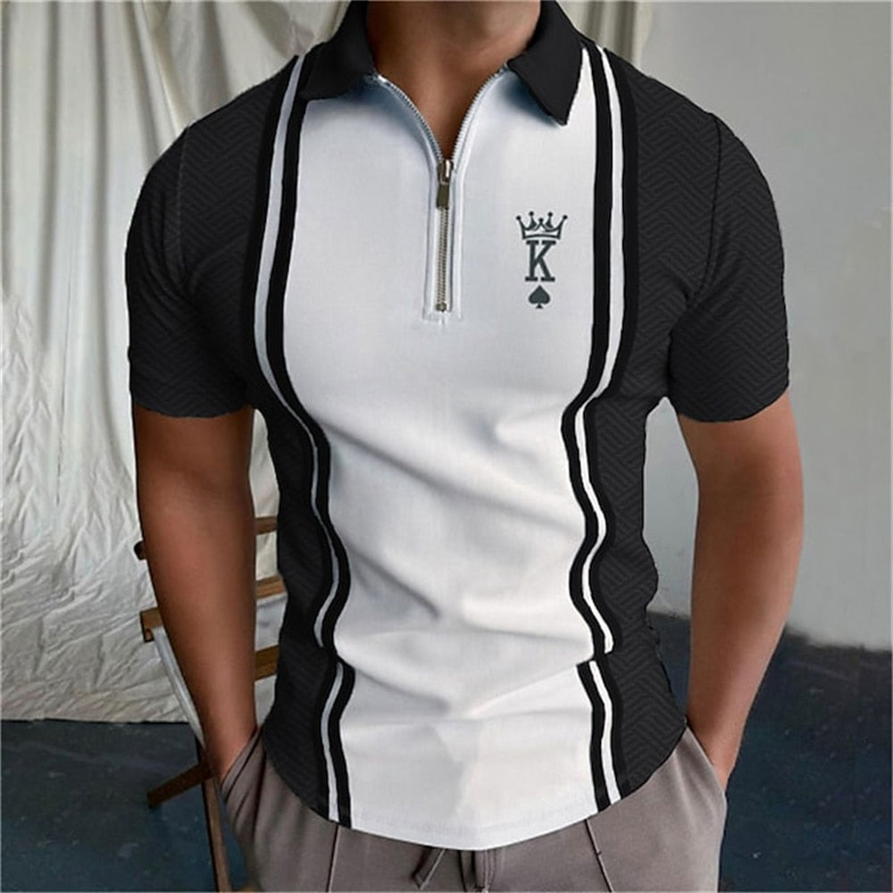 Herren Poloshirt POLO Shirt Zip Kontrast Kragen Kurzarm Slim Fit Hemd Polohemd