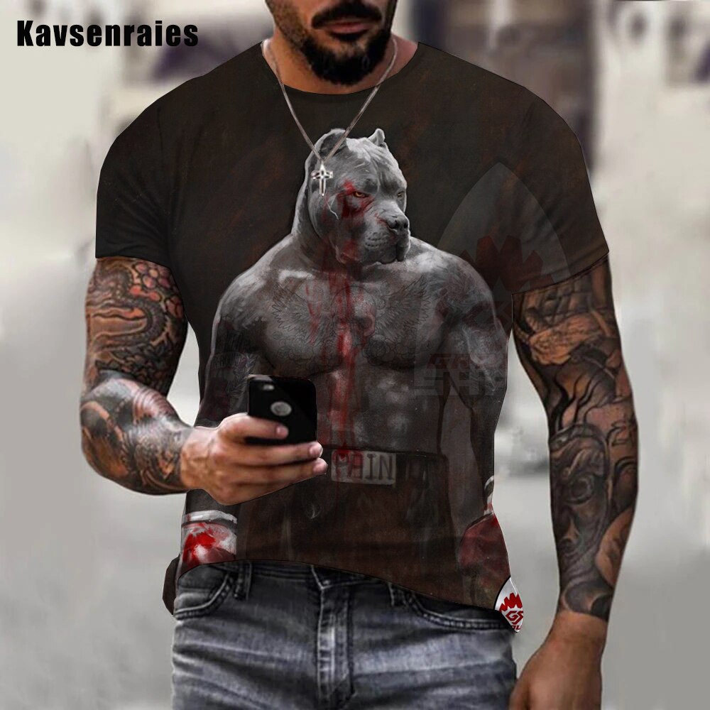 Fashion Herren Boxing Dog 3D T-Shirt Rundhals Unisex Men Fight Club Streetwear