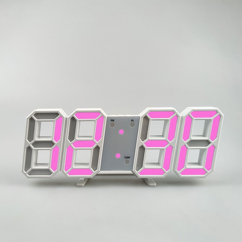 Groß 3D Modern Digital LED Wanduhr 24/12 Stunde USB Display Timer Alarm
