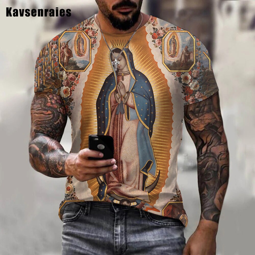Herren Heilige Madonna 3D T-Shirt Rundhals Unisex Sommer Streetwear Men
