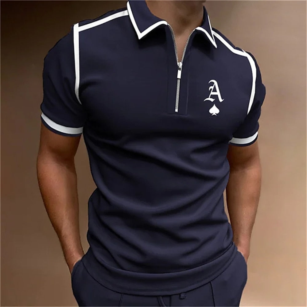Herren Poloshirt POLO Shirt Zip Kontrast Kragen Kurzarm Slim Fit Hemd Polohemd