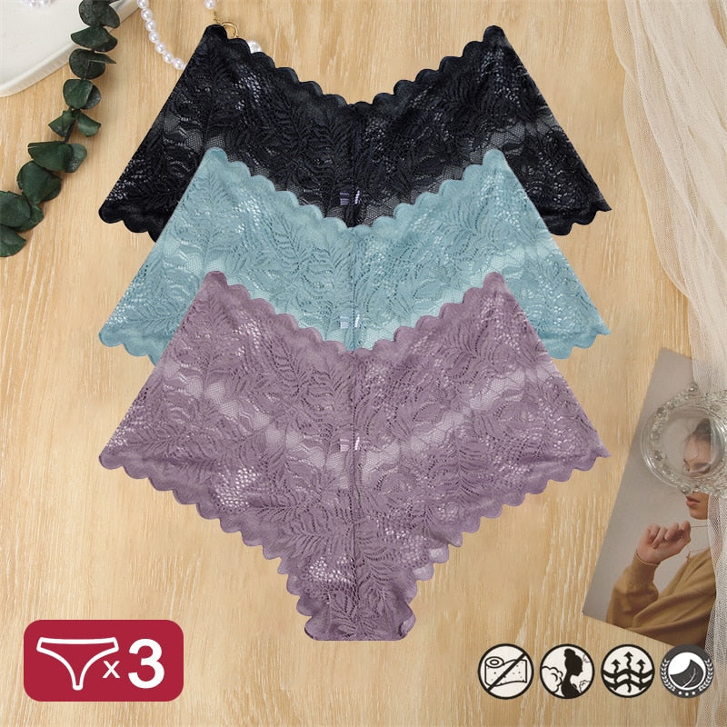 Damen 3-er Pack Hipster Spitze Unterwäsche Tanga Höschen Sexy Schlüpfer Slip Panties