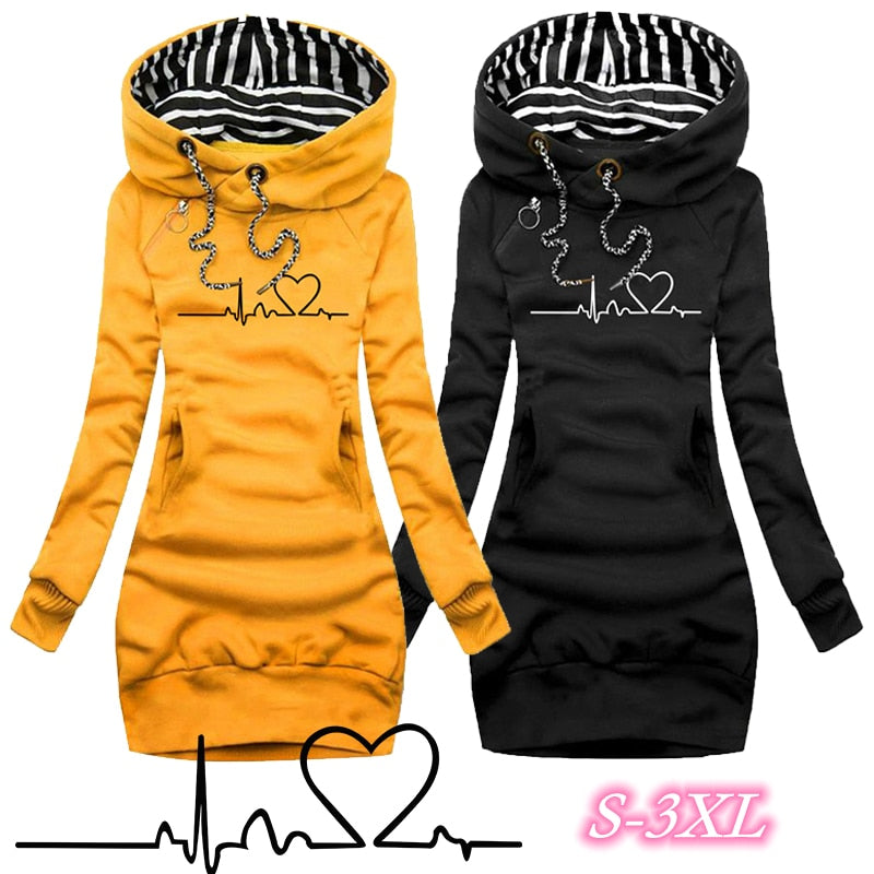 Dame Kapuzenpullover Minikleid Hoodie Sweatshirt Longtops Tunika Jumper Kleid Streetwear