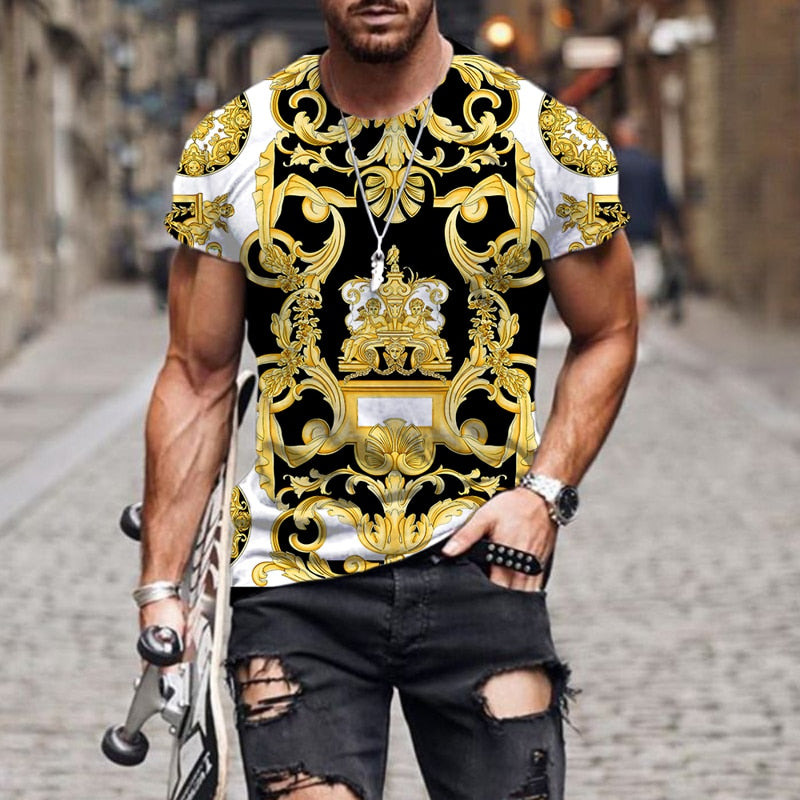 Herren Fashion Barock Stil 3D T-Shirt Rundhals Unisex Sommer Streetwear