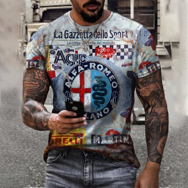 Fashion Herren Vintage Motorsport 3D T-Shirt Rundhals Unisex Sommer Streetwear