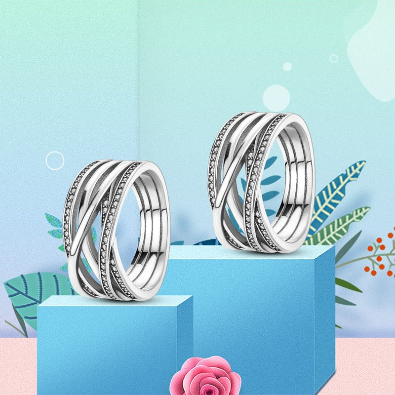 Massiv Sterling Silber 925er Ring filigran Fashion Damenring mit 3A Zirkonia