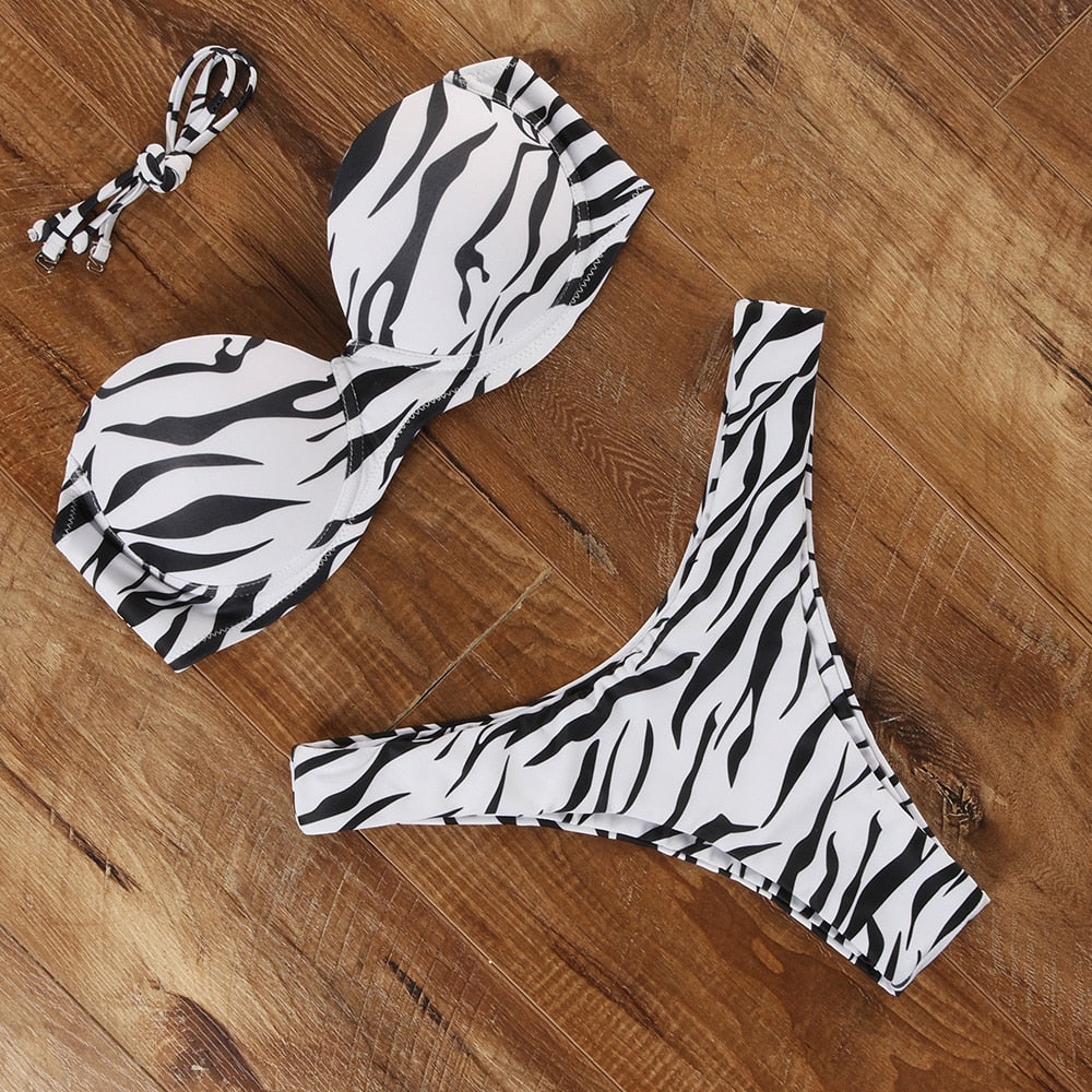 Damen Push Up Bikini Set BH Gepolstert Brasilianischer Badeanzug Bademode Strand Bademode