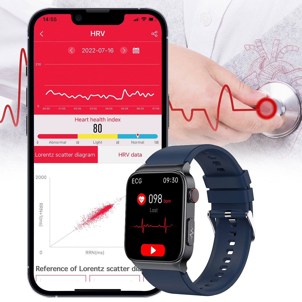 EKG + PPG Bluetooth Smart watch Fitness Tracker Sport Uhr Puls Armband Wasserdicht