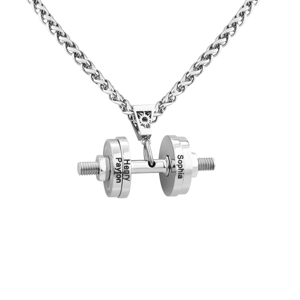 Halskette + Anhänger Edelstahl Hantel Scheibe Gewicht Fitness Gym Bodybuilding Schmuck Geschenk