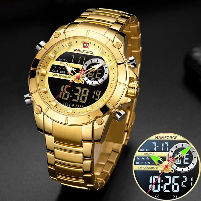 Herren Digital Armbanduhr Silber Edelstahl Fashion Luxus Chronograph Business