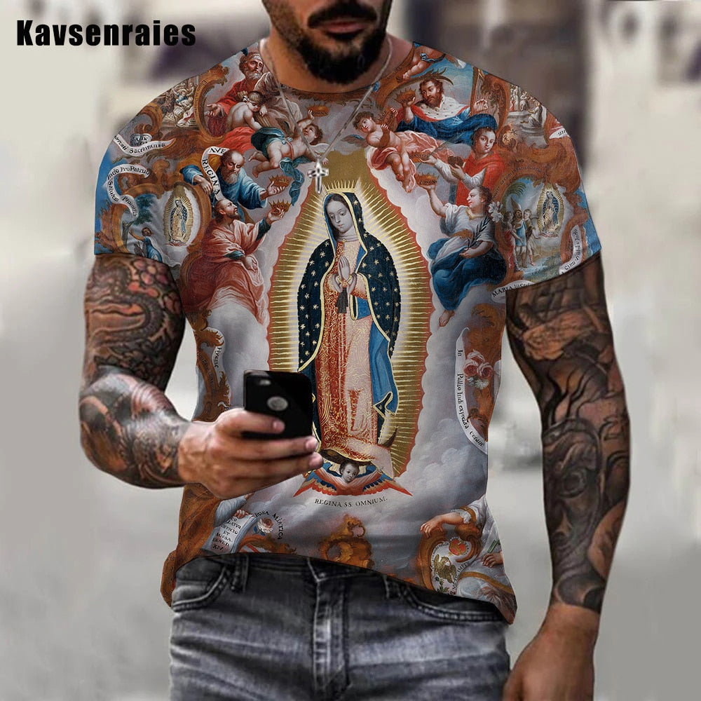 Herren Heilige Madonna 3D T-Shirt Rundhals Unisex Sommer Streetwear Men