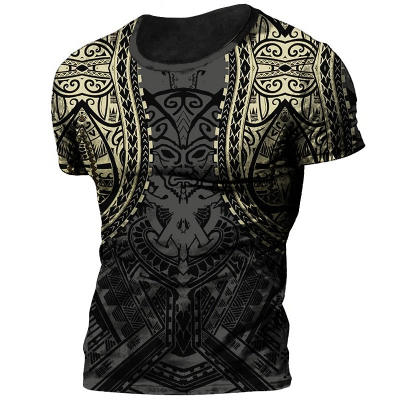Herren Viking Tattoo 3D T-Shirt Rundhals Unisex Sommer Streetwear