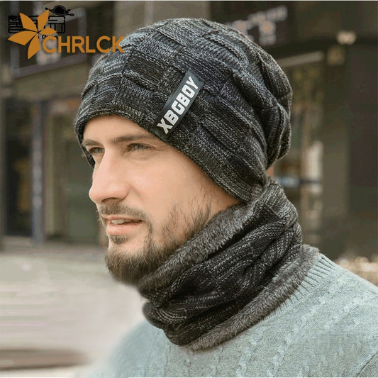 Warme Herren Wintermütze und Schal Fleece Mütze Strickmütze Kappe Hut Unisex