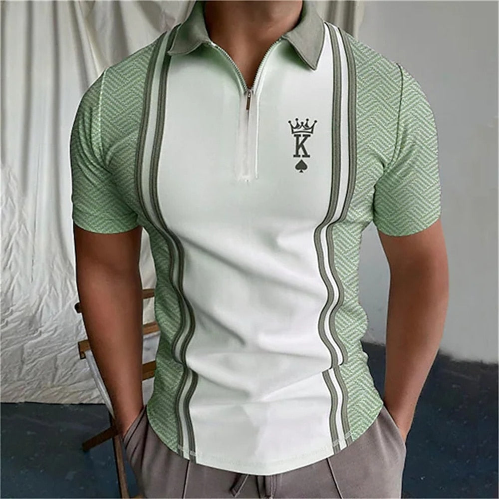 Herren Poloshirt POLO Shirt Zip Kontrast Kragen Kurzarm Slim Fit Hemd Polohemd
