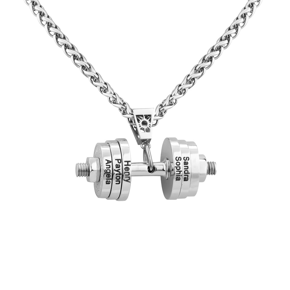 Halskette + Anhänger Edelstahl Hantel Scheibe Gewicht Fitness Gym Bodybuilding Schmuck Geschenk