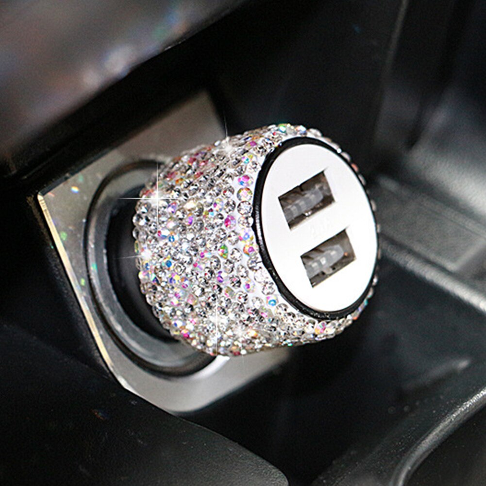 Dual USB Auto Zigarettenanzünder Auto Ladegerät Adapter Strass Kristall Ladegerät USB Stecker Bling Auto Zubehör für iPhone Xiaomi