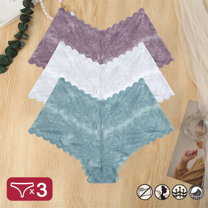 Damen 3-er Pack Hipster Spitze Unterwäsche Tanga Höschen Sexy Schlüpfer Slip Panties
