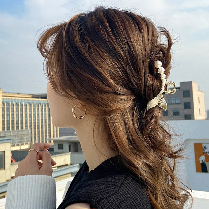 Damen Groß Perlen Haar Klauen Elegant Acryl Haarspange Hyperbole Haarklammer Neu