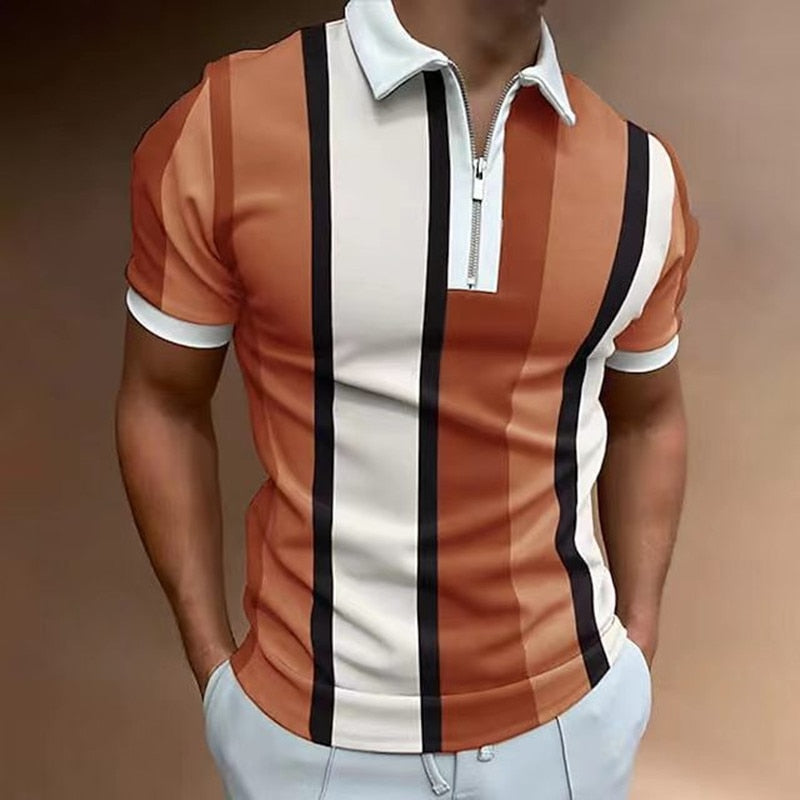 Herren Poloshirt POLO Shirt Zip Kontrast Kragen Kurzarm Slim Fit Hemd Polohemd
