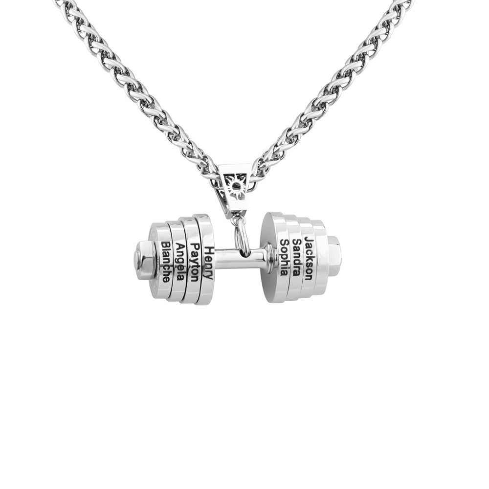 Halskette + Anhänger Edelstahl Hantel Scheibe Gewicht Fitness Gym Bodybuilding Schmuck Geschenk