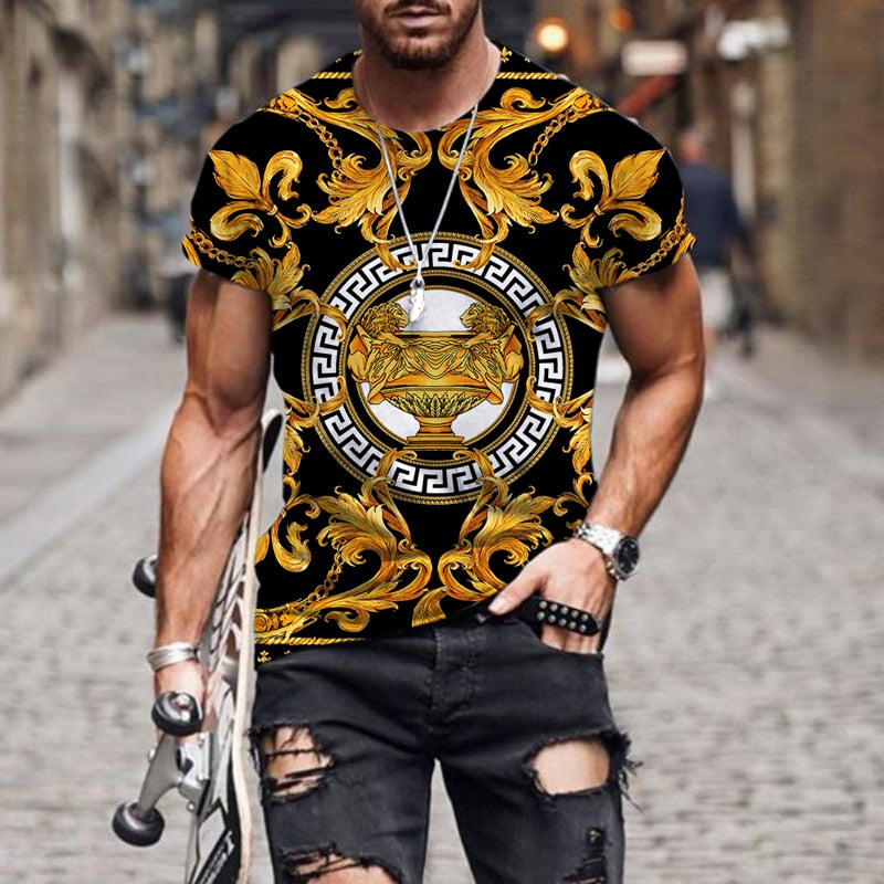Herren Fashion Barock Stil 3D T-Shirt Rundhals Unisex Sommer Streetwear