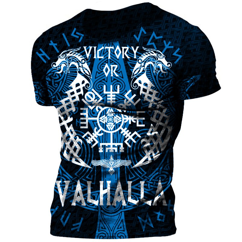 Vikings Herren Tattoo 3D T-Shirt Rundhals Unisex Sommer Streetwear