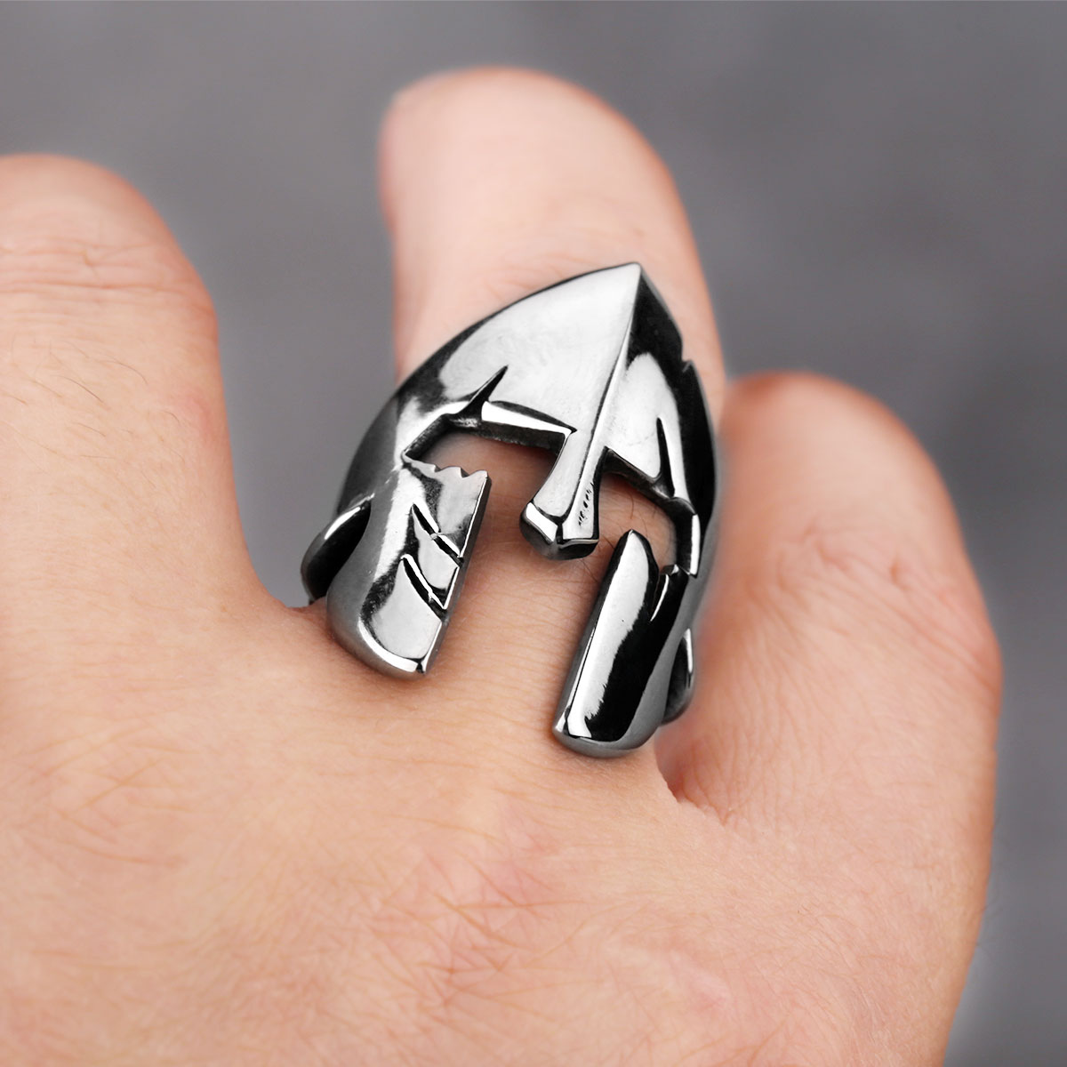 Edelstahl Ring Krieger Helm Sparta Maskenring Gladiator Troja 300 Biker