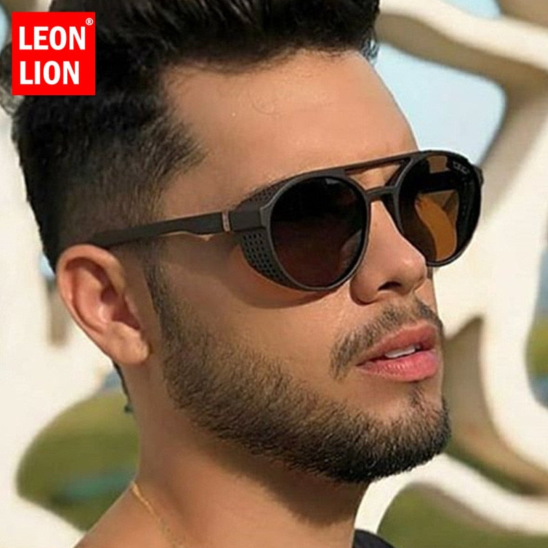 LeonLion Luxus Schwarz Matt Rund Herren Sonnenbrille Markenbrille Retro UV400