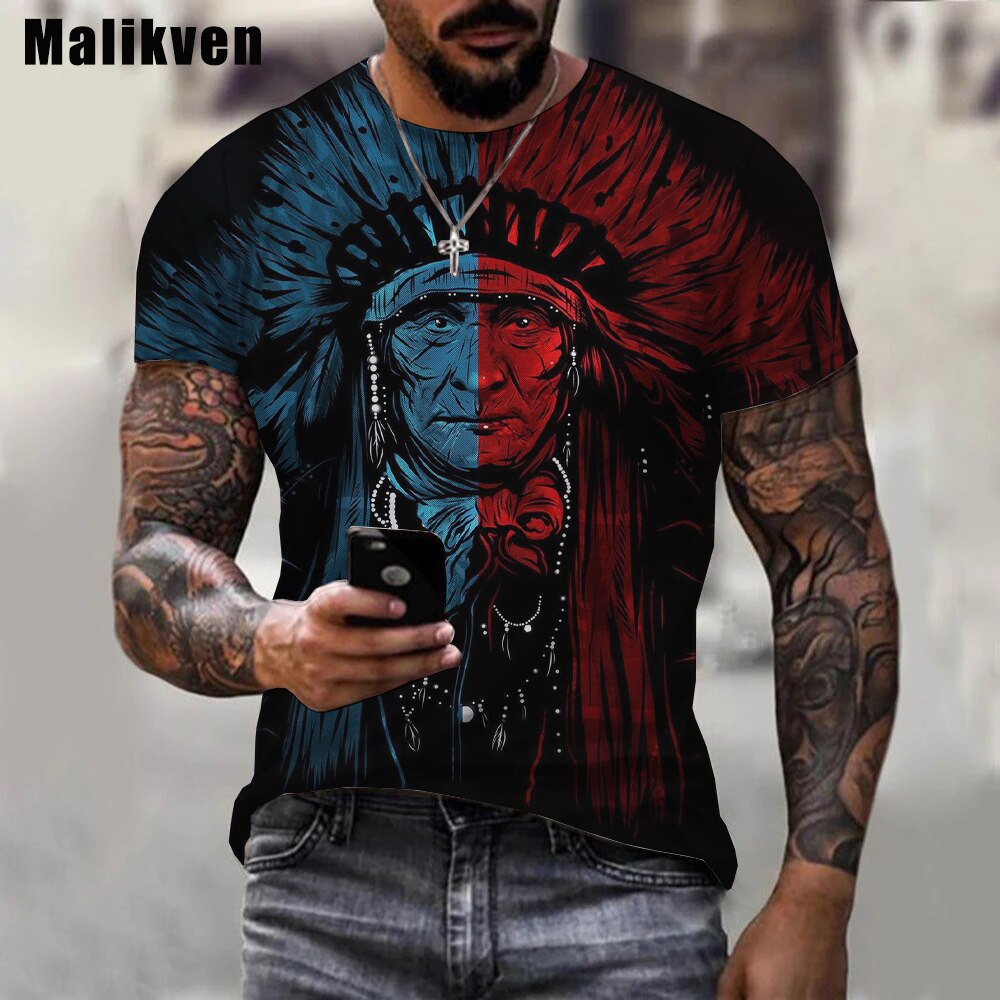 Herren Indianer 3D T-Shirt Rundhals Unisex Sommer Streetwear