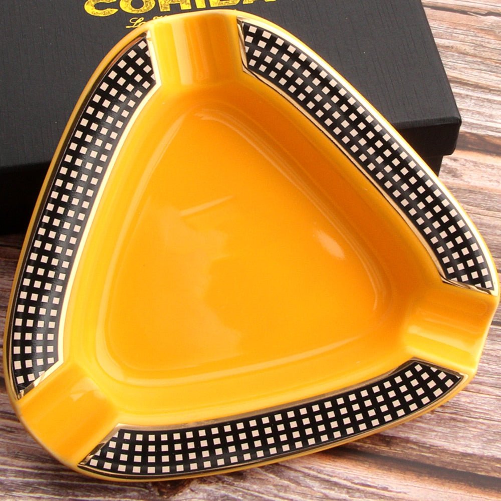 COHIBA Keramik Zigarren Aschenbecher Tragbarer für 3 Zigarrenschlit Mit Geschenkbox