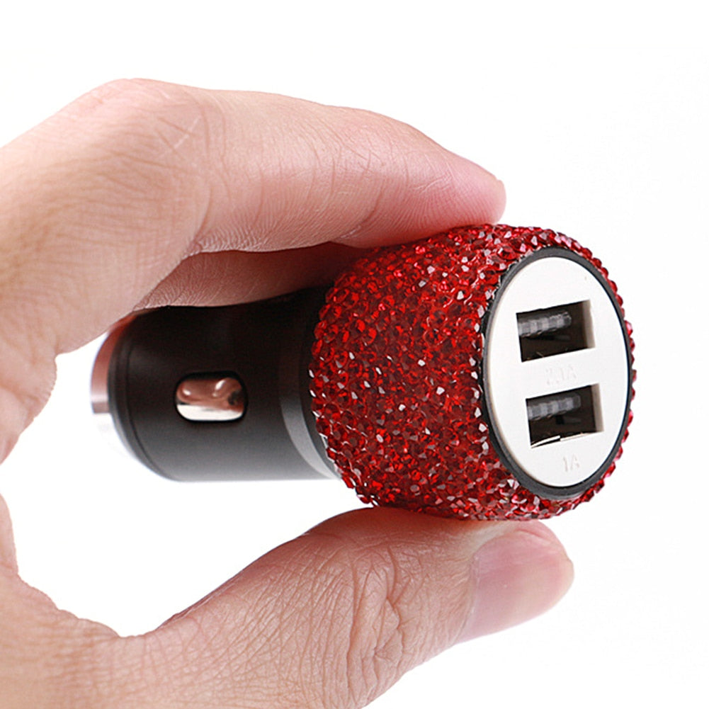 Dual USB Auto Zigarettenanzünder Auto Ladegerät Adapter Strass Kristall Ladegerät USB Stecker Bling Auto Zubehör für iPhone Xiaomi