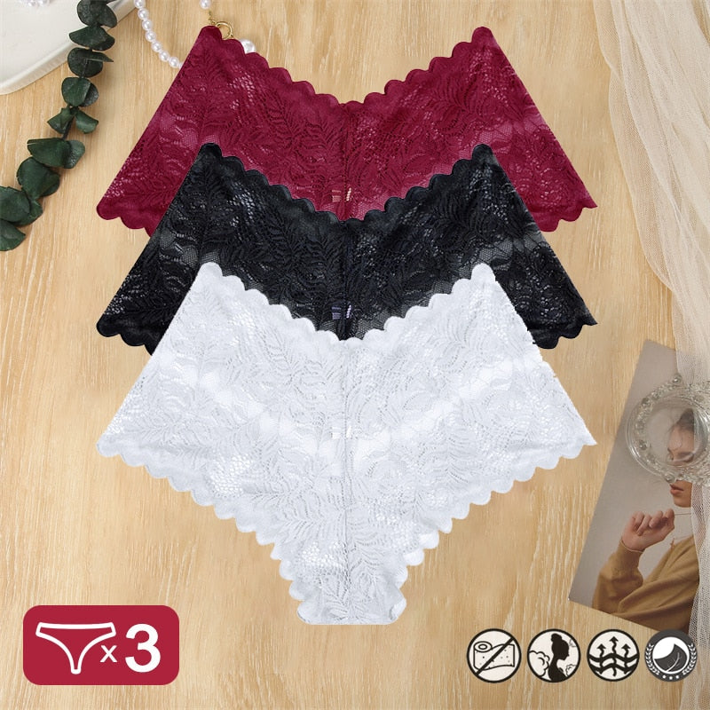 Damen 3-er Pack Hipster Spitze Unterwäsche Tanga Höschen Sexy Schlüpfer Slip Panties