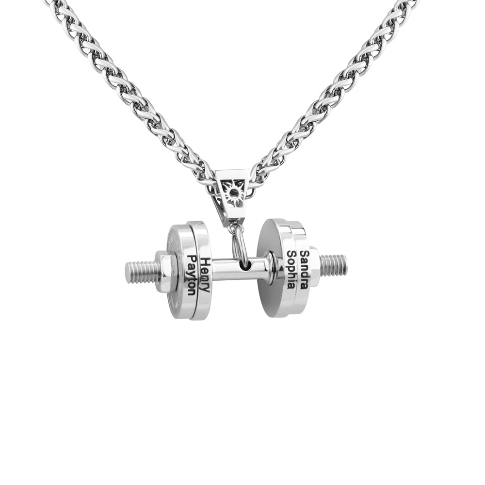 Halskette + Anhänger Edelstahl Hantel Scheibe Gewicht Fitness Gym Bodybuilding Schmuck Geschenk