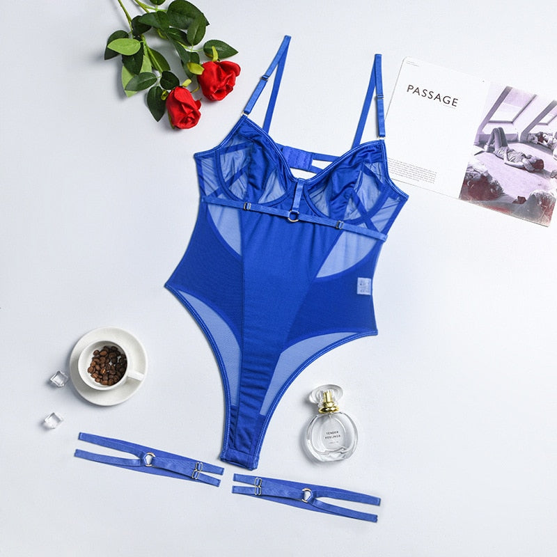 Damen Sexy Spitze Dessous Bodysuit Babydoll Reizwäsche Body Unterwäsche Schwarz