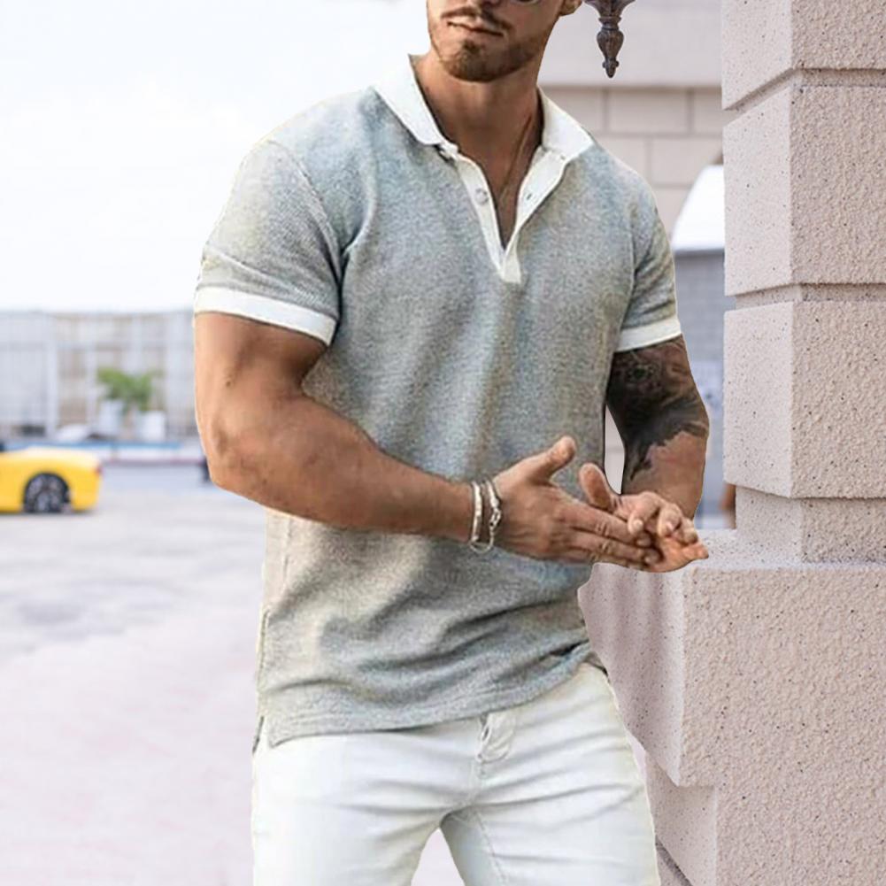 Herren Poloshirt Kontrast Kragen Polo Kurzarm Slim Fit Hemd Polohemd T-Shirt NEU