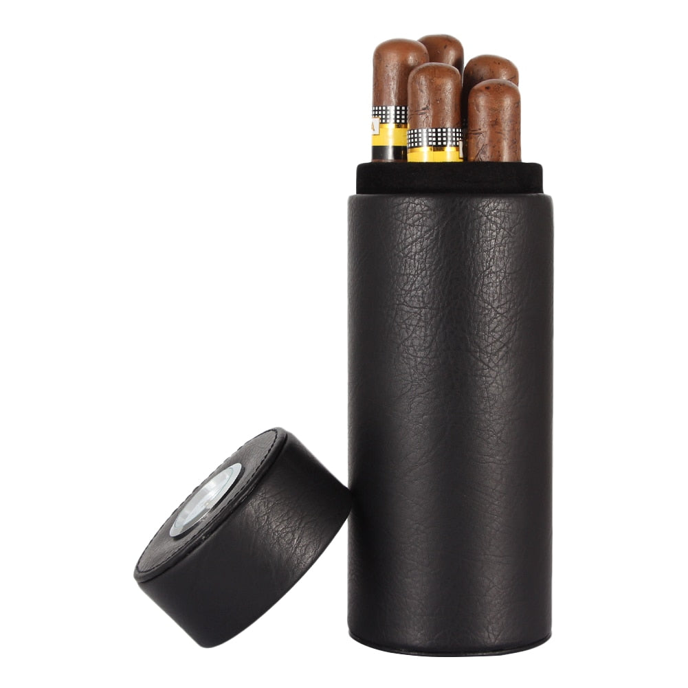 COHIBA Leder Reise Humidor Zigarre Box Zeder Holz Tragbare für 5 Zigarren Luftbefeuchter Hygrometer