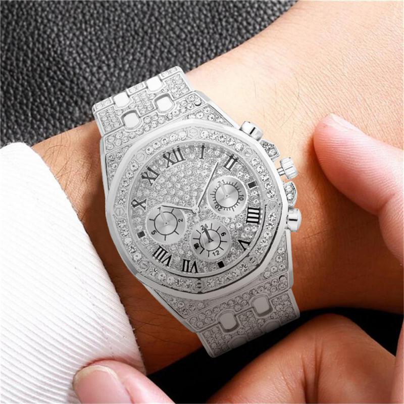 Herren Armbanduhr Silber Schwarz Edelstahl Quarzuhr Luxus Chronograph Business