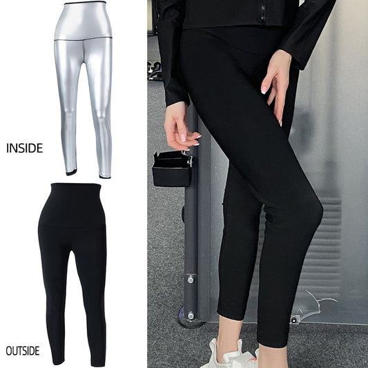Damen Neopren Sauna Hose Schwitzhose Yogahose Thermoeffekt Abnehmen Hose Leggins