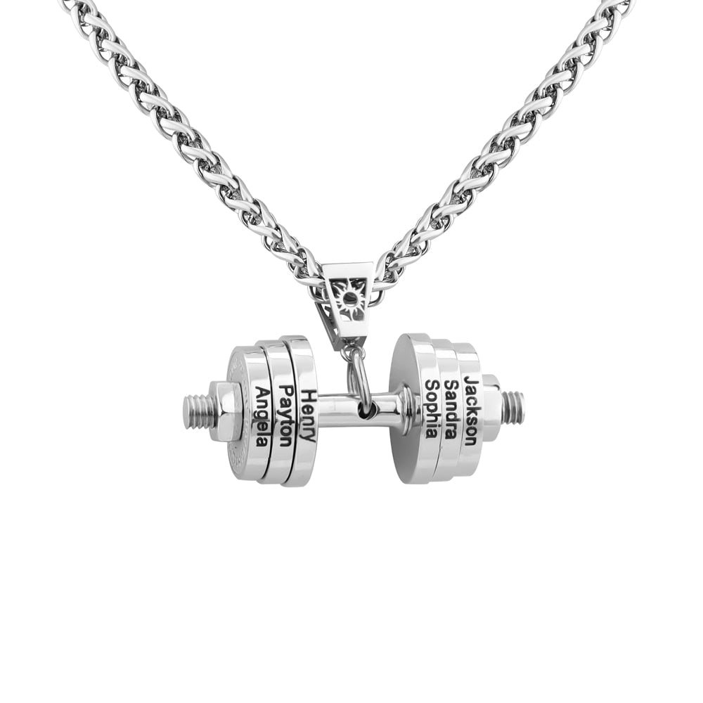 Halskette + Anhänger Edelstahl Hantel Scheibe Gewicht Fitness Gym Bodybuilding Schmuck Geschenk