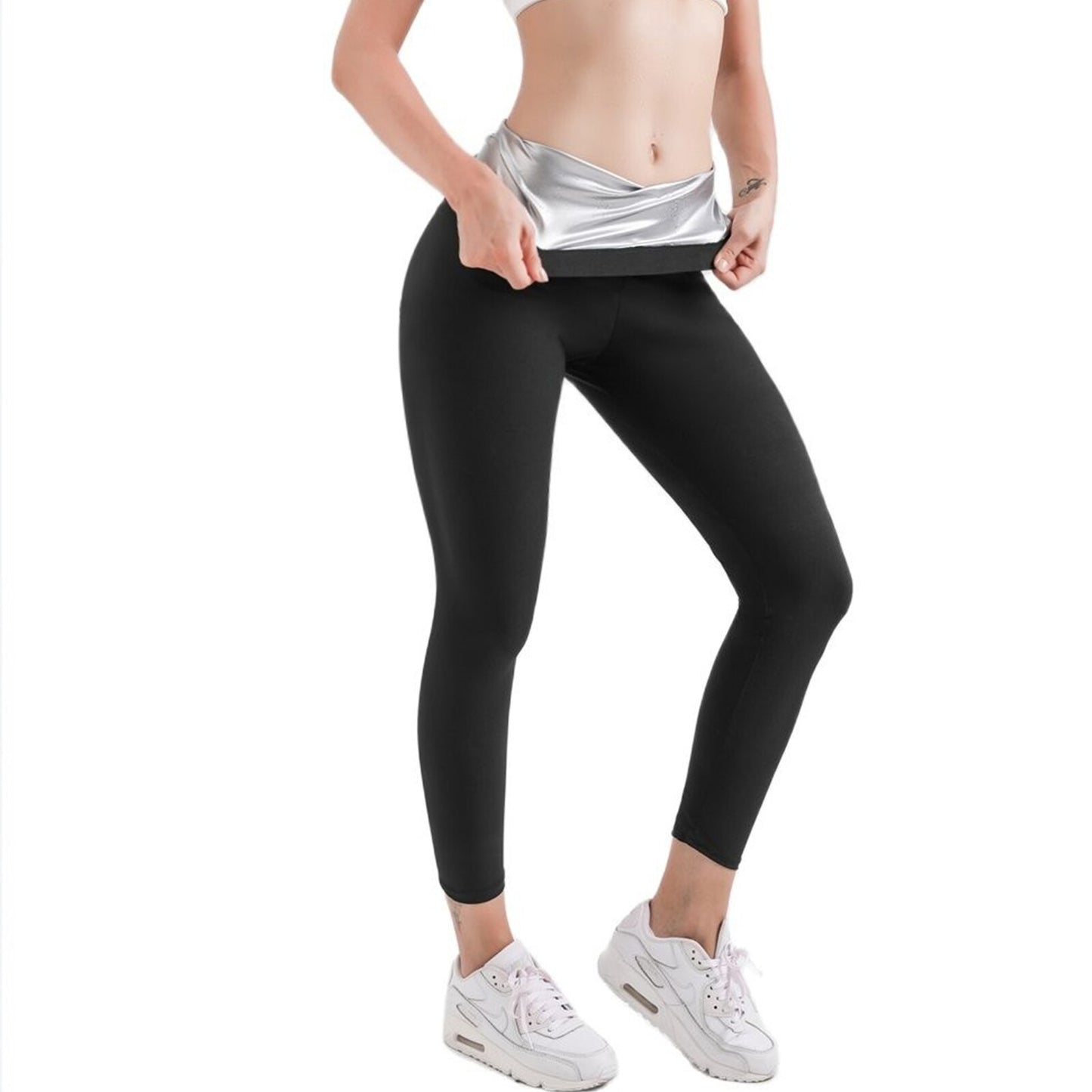 Damen Neopren Sauna Hose Schwitzhose Yogahose Thermoeffekt Abnehmen Hose Leggins