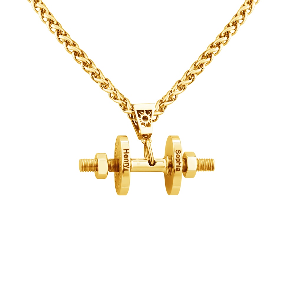 Halskette + Anhänger Edelstahl Hantel Scheibe Gewicht Fitness Gym Bodybuilding Schmuck Geschenk